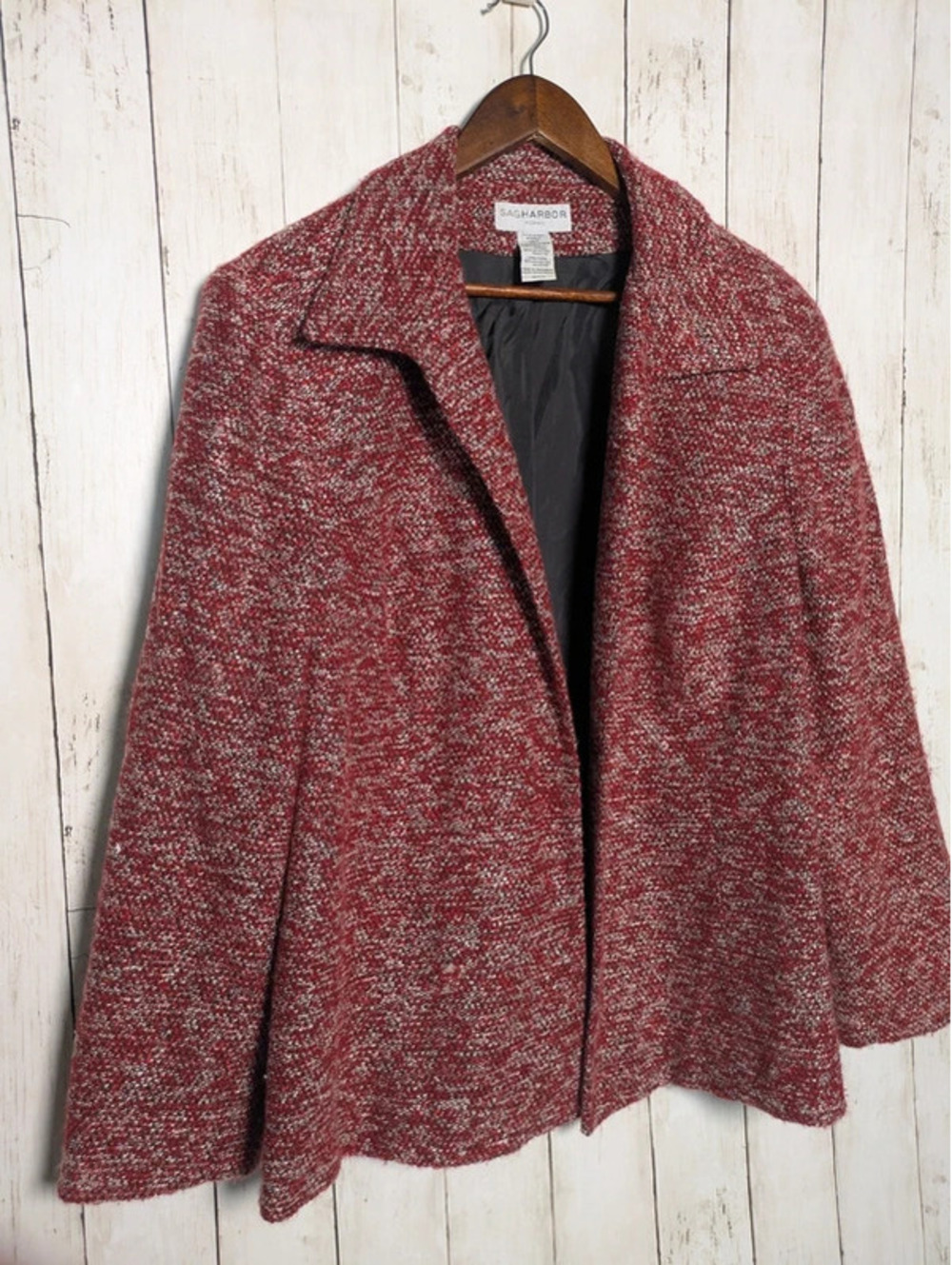Sag Harbor Woman 18W Red Boucle Tweed Blazer Jacket Plus Size Career